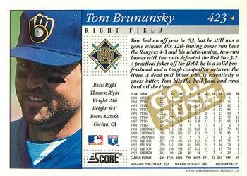 1994 Score - Gold Rush #423 Tom Brunansky Back