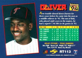 1994 Score Rookie & Traded #RT113 Darren Oliver Back