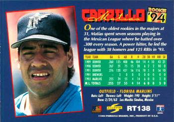 1994 Score Rookie & Traded #RT138 Matias Carrillo Back