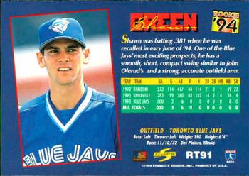 1994 Score Rookie & Traded #RT91 Shawn Green Back