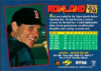 1994 Score Rookie & Traded #RT98 Rich Rowland Back