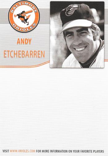 2009 Baltimore Orioles Alumni Photocards #NNO Andy Etchebarren Back