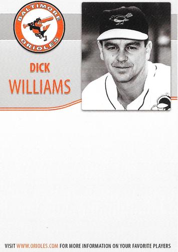 2009 Baltimore Orioles Alumni Photocards #NNO Dick Williams Back