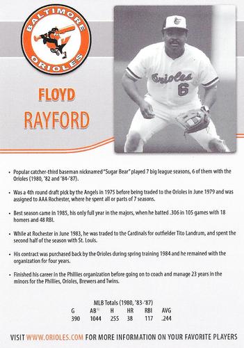 2017 Baltimore Orioles Alumni Photocards #NNO Floyd Rayford Back