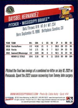 2023 Choice Mississippi Braves #14 Daysbel Hernandez Back
