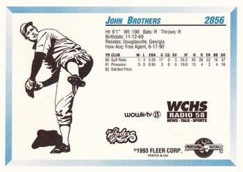 1993 Fleer ProCards West Virginia Wheelers SGA #2856 John Brothers Back