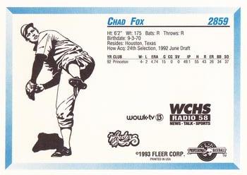 1993 Fleer ProCards West Virginia Wheelers SGA #2859 Chad Fox Back