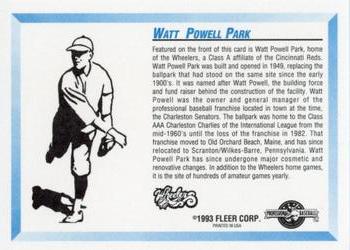 1993 Fleer ProCards West Virginia Wheelers SGA #NNO Watt Powell Park Back
