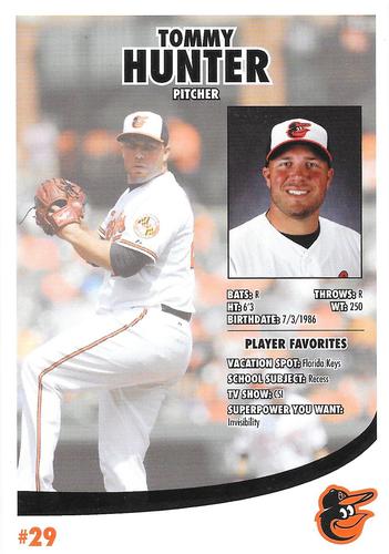2013 Baltimore Orioles Photocards #NNO Tommy Hunter Back