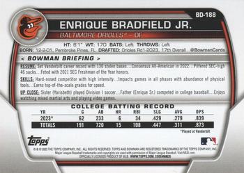 2023 Bowman Draft #BD-188 Enrique Bradfield Jr. Back