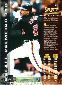 1994 Select #317 Rafael Palmeiro Back
