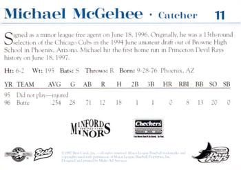 1997 Best Princeton Devil Rays #11 Michael McGehee Back