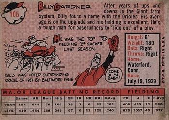 1958 Topps #105 Billy Gardner Back