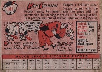 1958 Topps #141 Ken Lehman Back