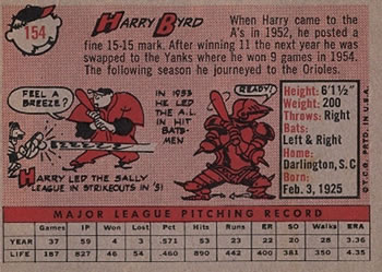 1958 Topps #154 Harry Byrd Back