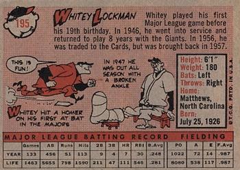 1958 Topps #195 Whitey Lockman Back