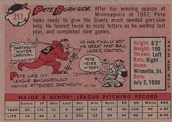 1958 Topps #211 Pete Burnside Back