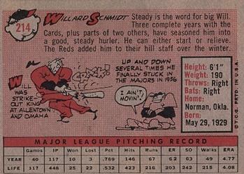 1958 Topps #214 Willard Schmidt Back