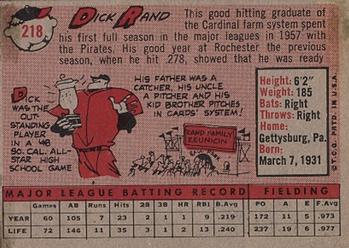 1958 Topps #218 Dick Rand Back