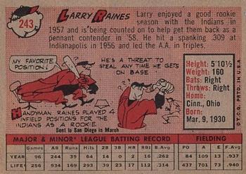 1958 Topps #243 Larry Raines Back