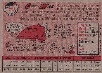 1958 Topps #247 Casey Wise Back