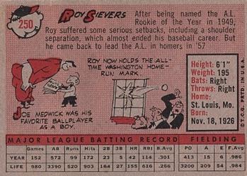 1958 Topps #250 Roy Sievers Back