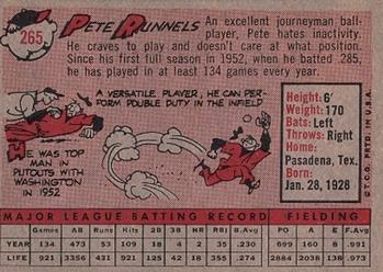 1958 Topps #265 Pete Runnels Back