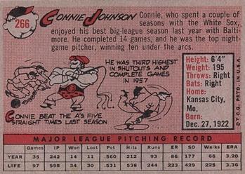 1958 Topps #266 Connie Johnson Back