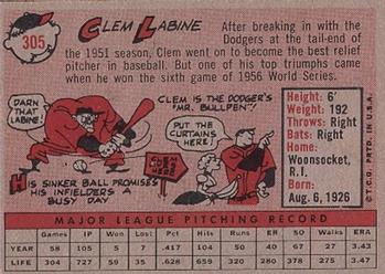 1958 Topps #305 Clem Labine Back