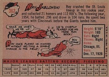 1958 Topps #362 Ray Jablonski Back