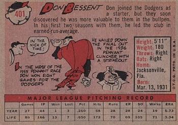 1958 Topps #401 Don Bessent Back