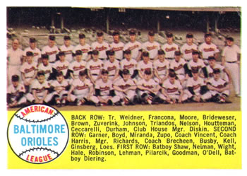 1958 Topps #408 Baltimore Orioles Front