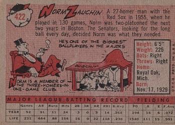 1958 Topps #422 Norm Zauchin Back