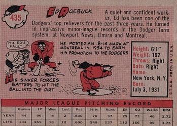 1958 Topps #435 Ed Roebuck Back
