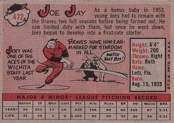 1958 Topps #472 Joe Jay Back