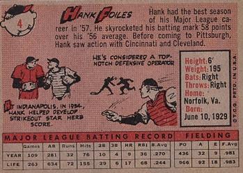 1958 Topps #4 Hank Foiles Back
