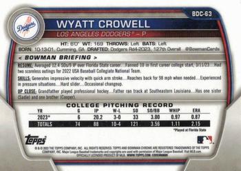2023 Bowman Draft - Chrome #BDC-63 Wyatt Crowell Back