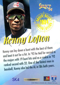 1994 Select - Select Skills #SK4 Kenny Lofton Back