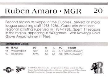 1998 Multi-Ad Rockford Cubbies #NNO Ruben Amaro Back