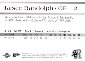 1998 Multi-Ad Rockford Cubbies #NNO Jaisen Randolph Back