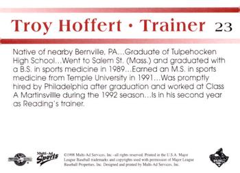 1998 Multi-Ad Reading Phillies Blue Border #23 Troy Hoffert Back