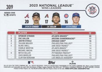 2024 Topps - Rainbow Foil #309 National League Leaders Wins (Spencer Strider / Zac Gallen / Justin Steele) Back