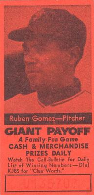 1958 San Francisco Call-Bulletin San Francisco Giants #NNO Ruben Gomez Front