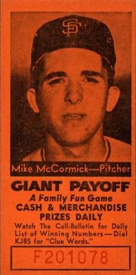 1958 San Francisco Call-Bulletin San Francisco Giants #NNO Mike McCormick Front