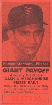 1958 San Francisco Call-Bulletin San Francisco Giants #NNO Roman Monzant Front