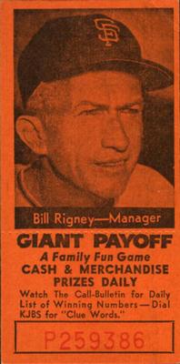 1958 San Francisco Call-Bulletin San Francisco Giants #NNO Bill Rigney Front