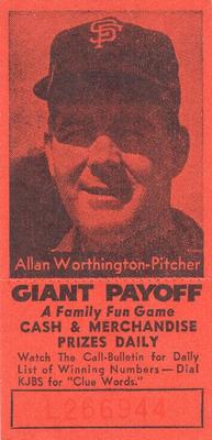 1958 San Francisco Call-Bulletin San Francisco Giants #NNO Allan Worthington Front