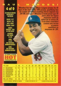 1994 O-Pee-Chee - Hot Prospects No Foil Aftermarket #4 Raul Mondesi Back