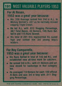 2024 Topps Heritage - 50th Anniversary Buybacks #191 1953 MVPs (Al Rosen / Roy Campanella) Back