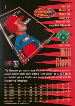 1994 Sportflics 2000 Rookie & Traded - Artist's Proofs #1 Will Clark Back